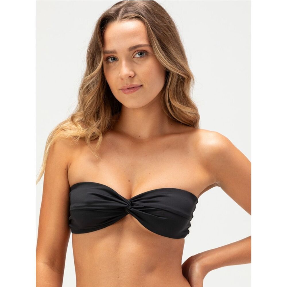 NWT Full Tilt Black Bandeau Twist Bikini Top Strapless Size L